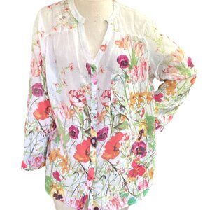 Pure Energy Button-Down Blouse Cotton Floral Print Plus Sz 1 # 66M